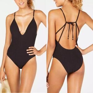 NWT Lucky Brand Black Shoreline Chic Strappy One Piece Swimsuit Swim Size M